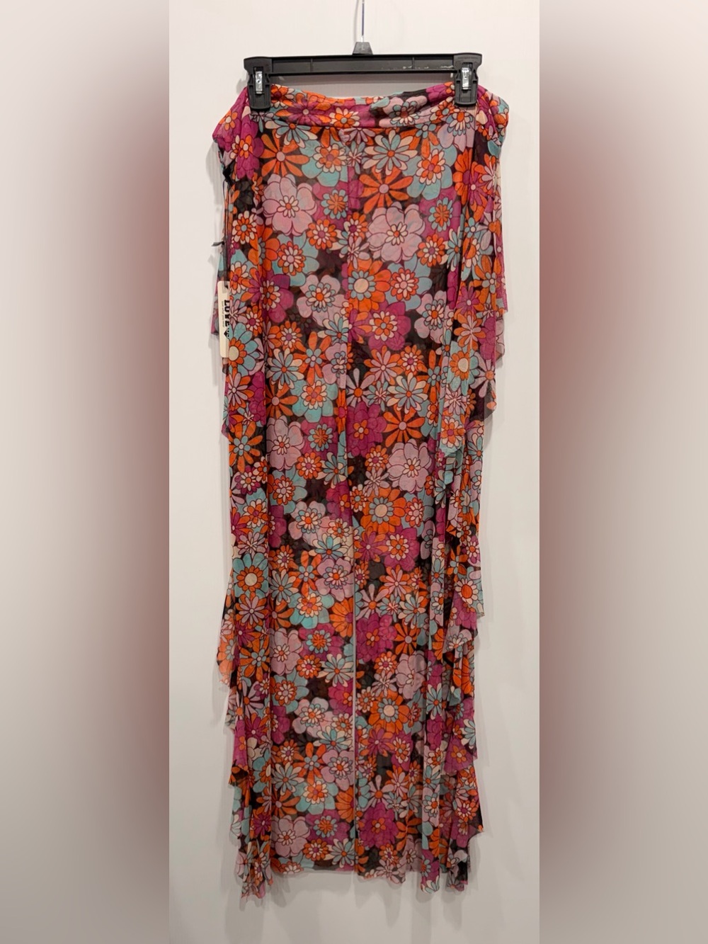 Love 83 Floral Sheer Wide-Leg Ruffle Swimsuit Cover-Up Pants.